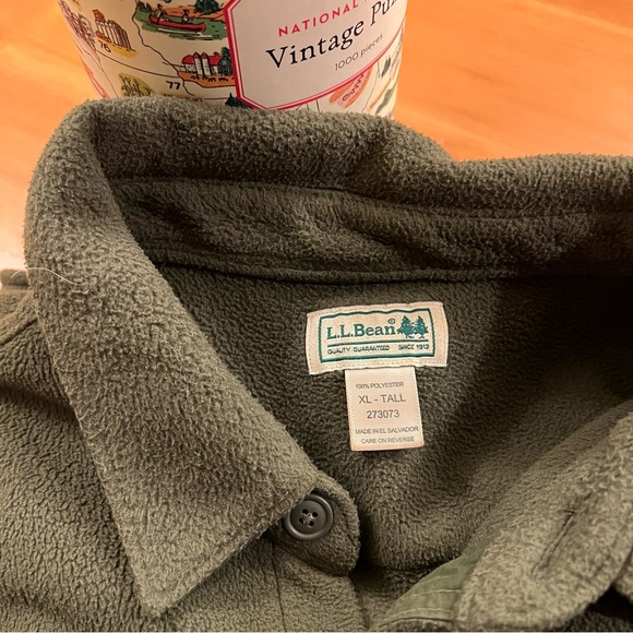 L.L. Bean Vintage Men’s Button Up Fleece Overshirt Army Green XL Tall - Picture 3 of 15
